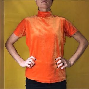 90s Tangerine Orange Velour Mockneck Vtg 1990s